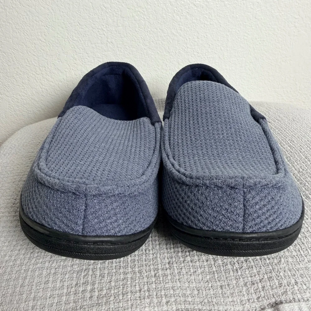 HomeTop Mens Waffle Knit Memory Foam Loafer Slippers Blue US 11 Lightweight